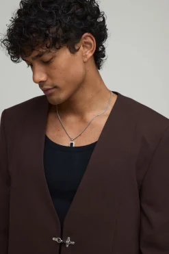 Veste De Costume Oversize Sans Col Avec Détail Fermoir