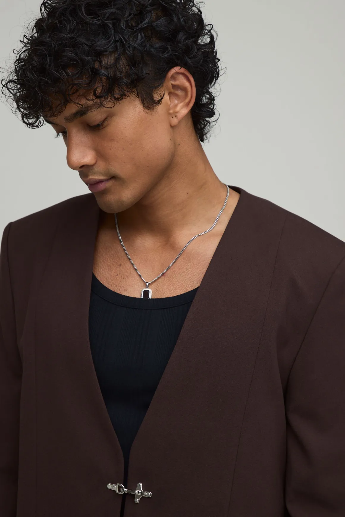 Veste De Costume Oversize Sans Col Avec Détail Fermoir