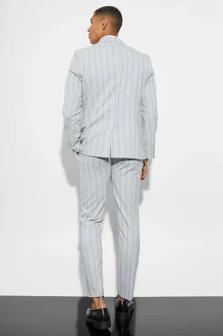 Veste de costume rayée ajustée à simple boutonnage