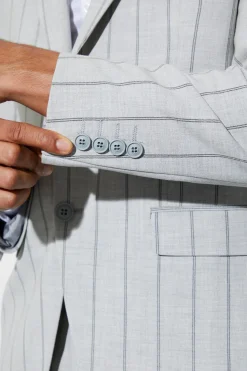 Veste de costume rayée ajustée à simple boutonnage