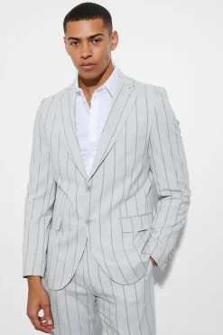 Veste de costume rayée ajustée à simple boutonnage