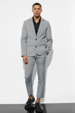 Veste de costume skinny à simple boutonnage et motif pied-de-poule
