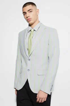 boohooMAN Veste de costume slim à simple boutonnage et grandes rayures<Homme Costumes Et Tenues Formelles