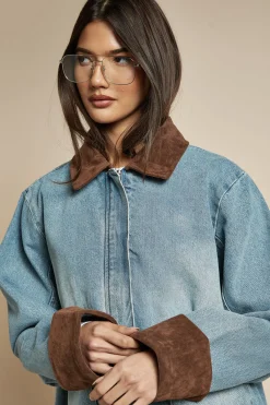 boohoo Veste de grange en denim<Femme Manteaux Et Vestes D’Automne|Denim