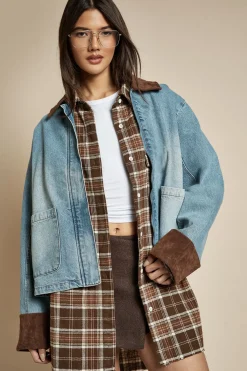 boohoo Veste de grange en denim<Femme Manteaux Et Vestes D’Automne|Denim