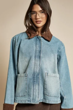 boohoo Veste de grange en denim<Femme Manteaux Et Vestes D’Automne|Denim