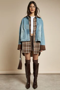 boohoo Veste de grange en denim<Femme Manteaux Et Vestes D’Automne|Denim