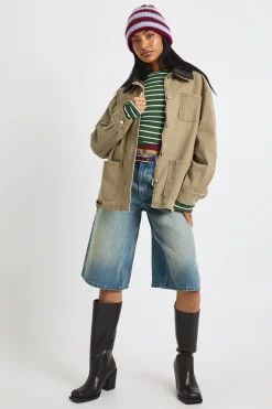 Veste de grange en synthétique à col contrasté
