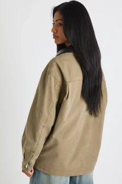 Veste de grange en synthétique à col contrasté