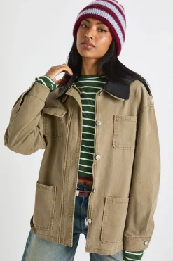 Veste de grange en synthétique à col contrasté