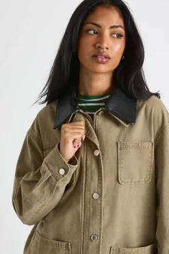 Veste de grange en synthétique à col contrasté