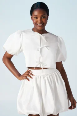 Veste de Mariée à Manches Bouffantes avec Détails Nœuds