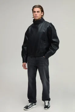 Veste De Motard Boxy En Synthétique À Col Montant