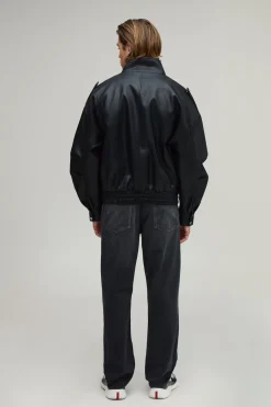 Veste De Motard Boxy En Synthétique À Col Montant