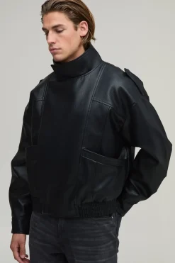 Veste De Motard Boxy En Synthétique À Col Montant
