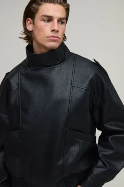 Veste De Motard Boxy En Synthétique À Col Montant