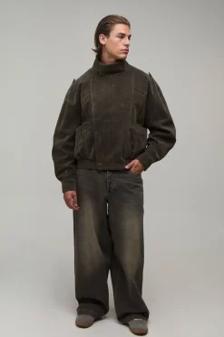 Veste De Motard À Col Montant En Synthétique Coupe Ample