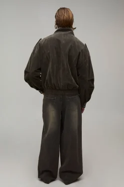 Veste De Motard À Col Montant En Synthétique Coupe Ample
