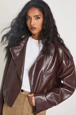 Veste de Motard en synthétique à Ourlet Bouffant