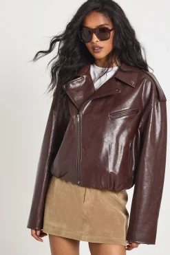 Veste de Motard en synthétique à Ourlet Bouffant