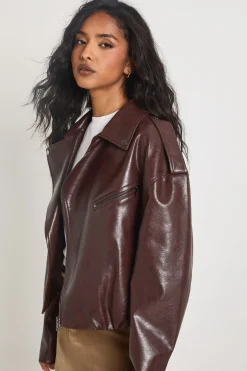 Veste de Motard en synthétique à Ourlet Bouffant
