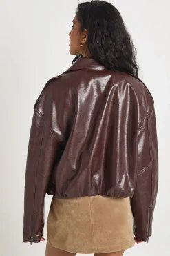 Veste de Motard en synthétique à Ourlet Bouffant