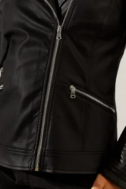 Veste de Motard en synthétique Noir