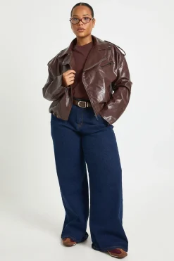 Veste de Motard Grande Taille en Synthétique à Ourlet Bouffant