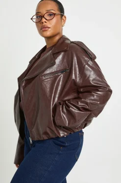 Veste de Motard Grande Taille en Synthétique à Ourlet Bouffant