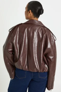 Veste de Motard Grande Taille en Synthétique à Ourlet Bouffant