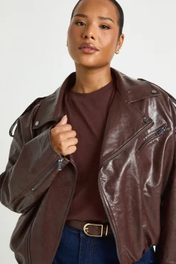 Veste de Motard Grande Taille en Synthétique à Ourlet Bouffant