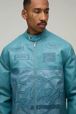 boohooMAN Veste De Motard Homme Coupe Regular En Synthétiquecuir Style Racing<Homme Manteaux Et Vestes