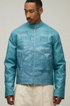 boohooMAN Veste De Motard Homme Coupe Regular En Synthétiquecuir Style Racing<Homme Manteaux Et Vestes