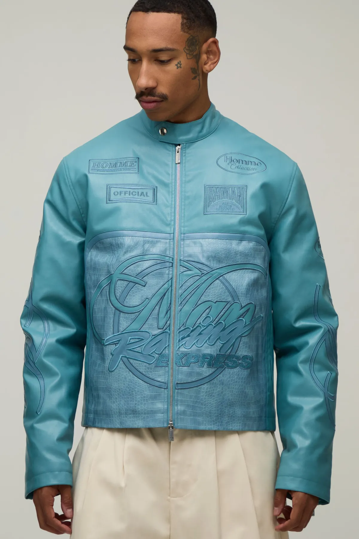 boohooMAN Veste De Motard Homme Coupe Regular En Synthétiquecuir Style Racing<Homme Manteaux Et Vestes