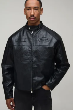 Veste De Motard Homme En Synthétiquecuir Effet Froissé