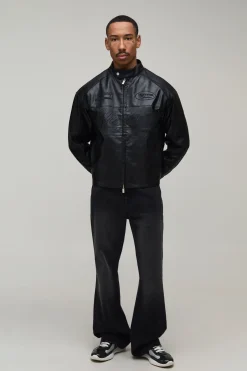 Veste De Motard Homme En Synthétiquecuir Effet Froissé