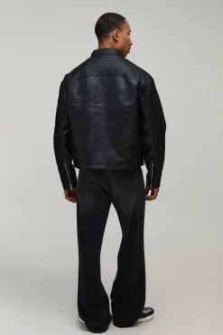 Veste De Motard Homme En Synthétiquecuir Effet Froissé