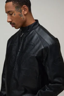 Veste De Motard Homme En Synthétiquecuir Effet Froissé