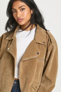 Veste de motard oversize effet suédé