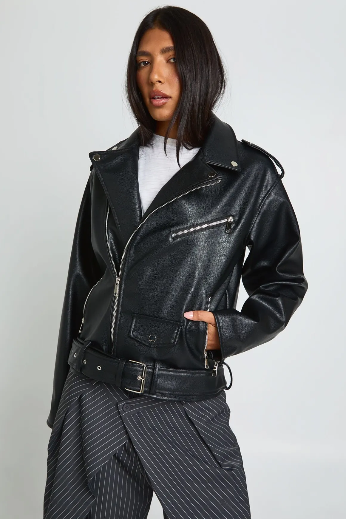 Veste De Motard Oversize Grande Taille En Synthétiquecuir