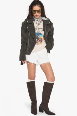 boohoo Veste de motard oversize look vintage en daim<Femme Vestes & Manteaux