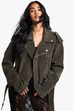 boohoo Veste de motard oversize look vintage en daim<Femme Vestes & Manteaux