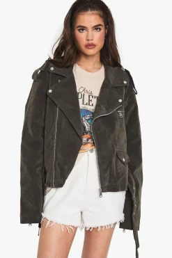 boohoo Veste de motard oversize look vintage en daim<Femme Vestes & Manteaux