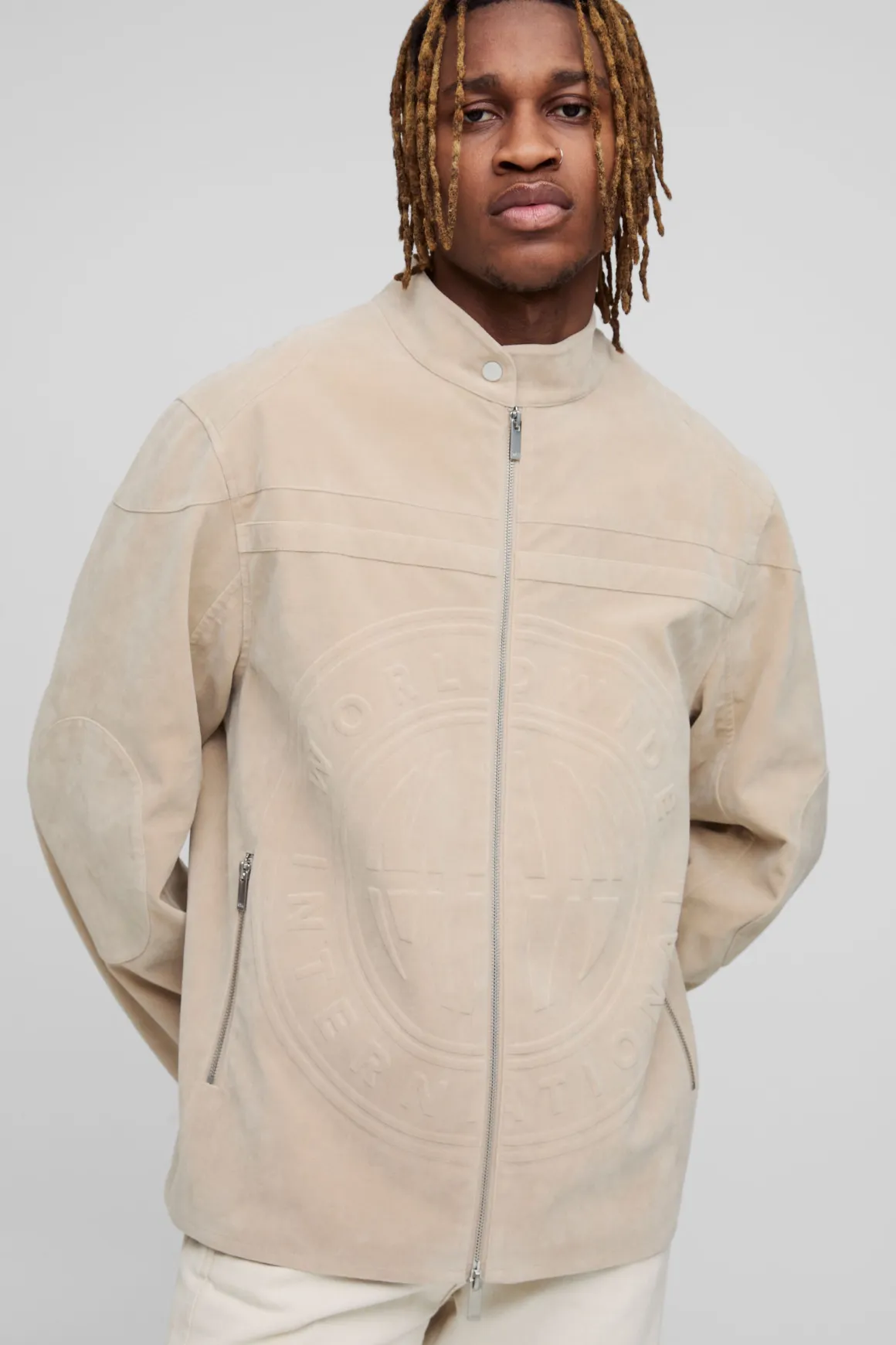 Veste de motard pour grands en fausse suède tumbled embossée, coupe régulière