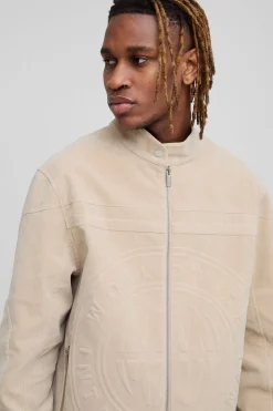 Veste de motard pour grands en fausse suède tumbled embossée, coupe régulière