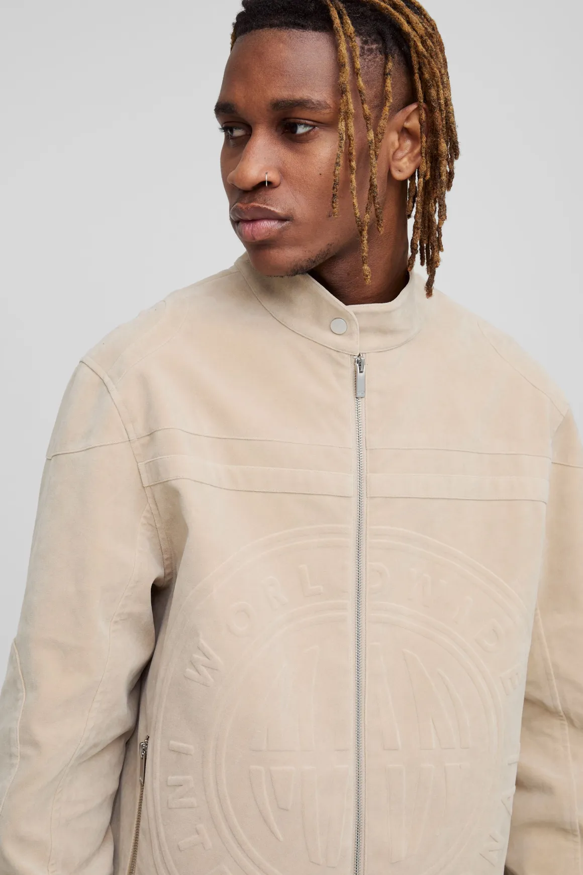 Veste de motard pour grands en fausse suède tumbled embossée, coupe régulière