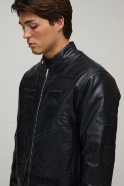Veste De Motard Racing Homme Coupe Regular En Synthétiquecuir