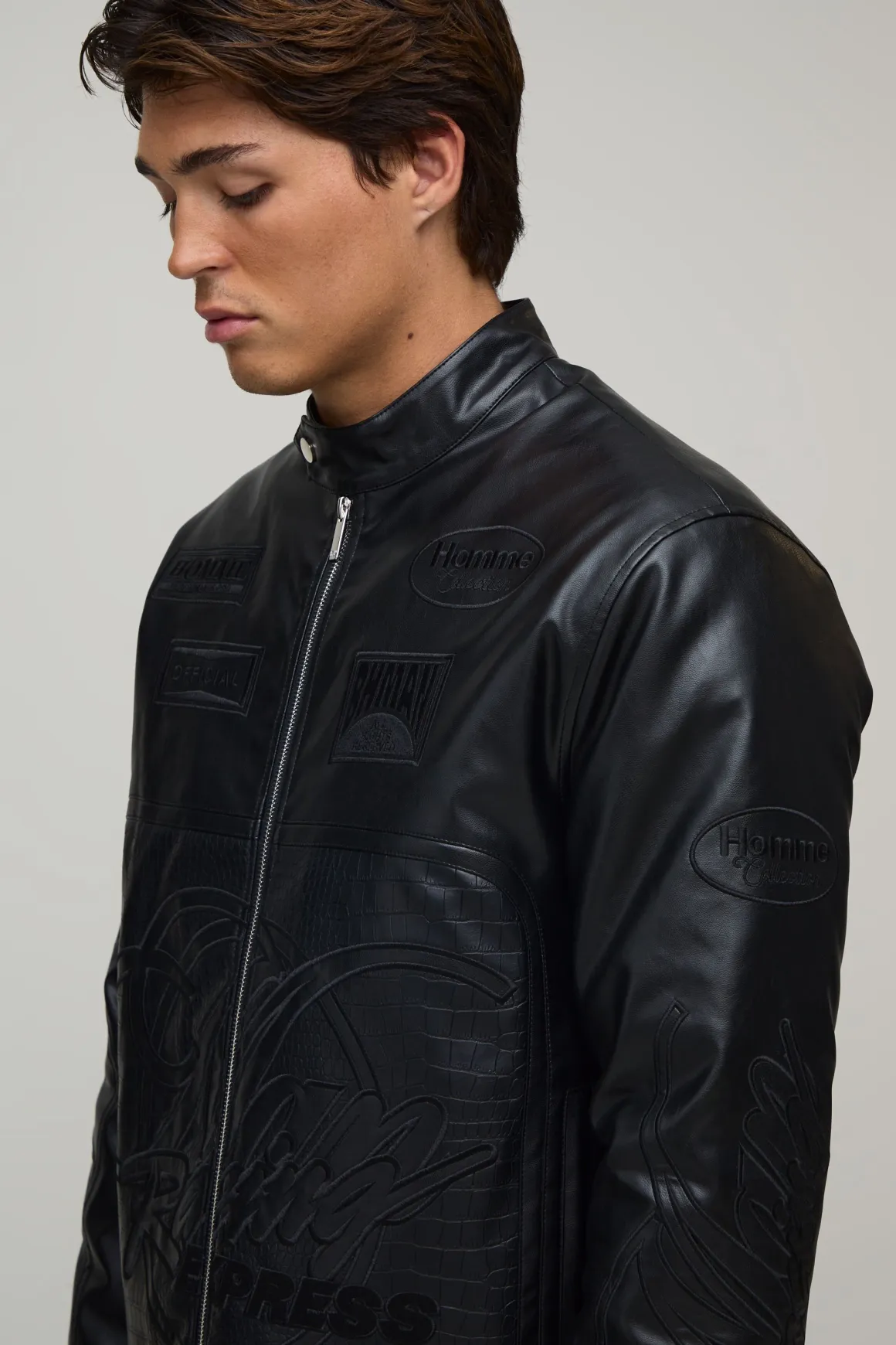 Veste De Motard Racing Homme Coupe Regular En Synthétiquecuir