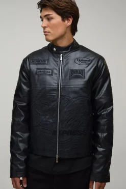 Veste De Motard Racing Homme Coupe Regular En Synthétiquecuir