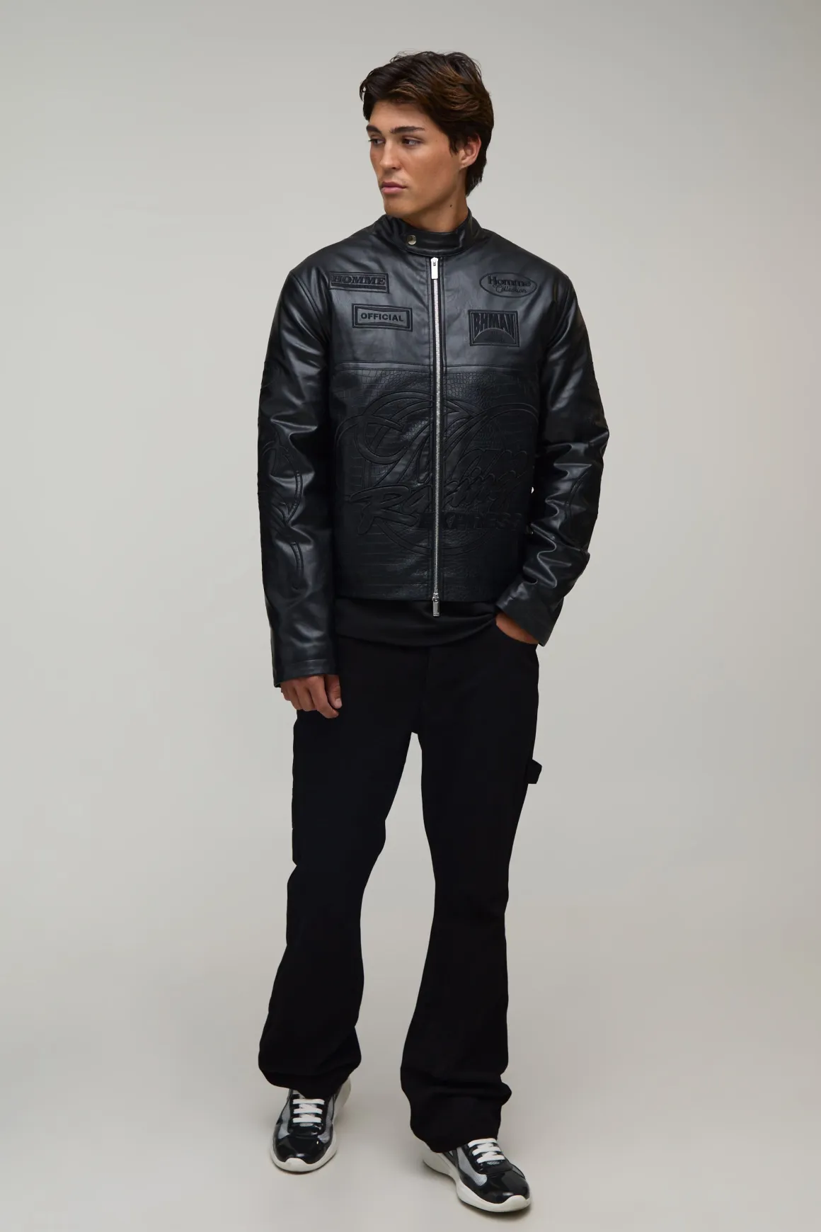 Veste De Motard Racing Homme Coupe Regular En Synthétiquecuir